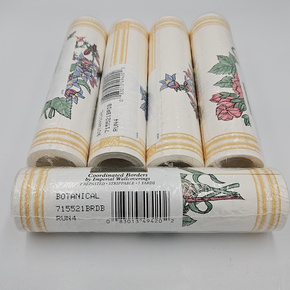 VTG Croscill Wall Paper Border Lot of 5 Botanical Prepasted Cottagecore 5 Yards